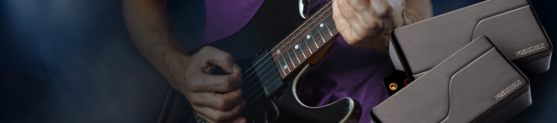 Guitarist performing with his guitar equipped with Fluence Modern Humbucker 6-String guitar pickups