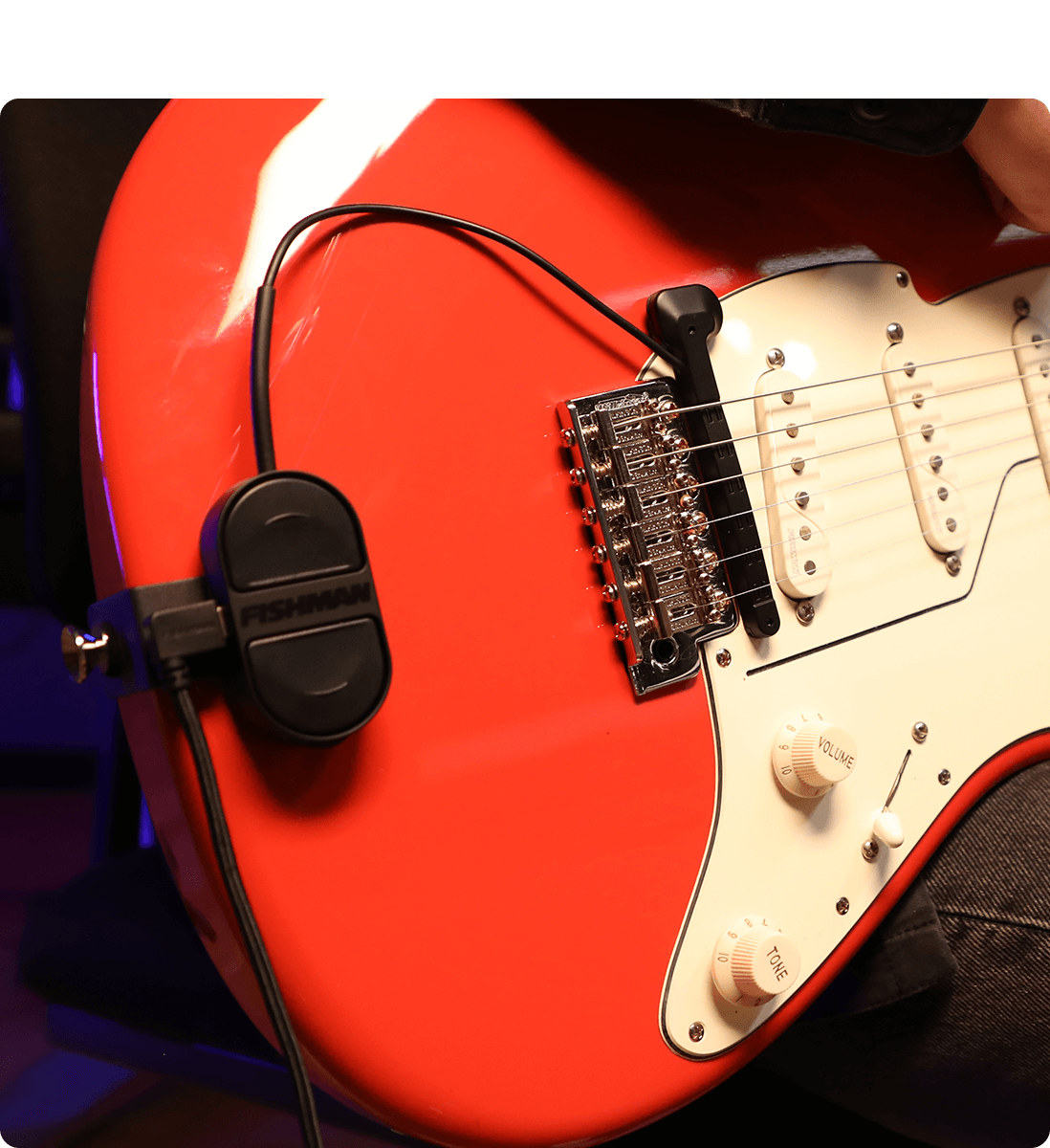 Electric guitar with TriplePlay Express connected near bridge